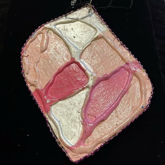 Pink and White Abstract Large Hand Design Necklace - Picture 14 of 17